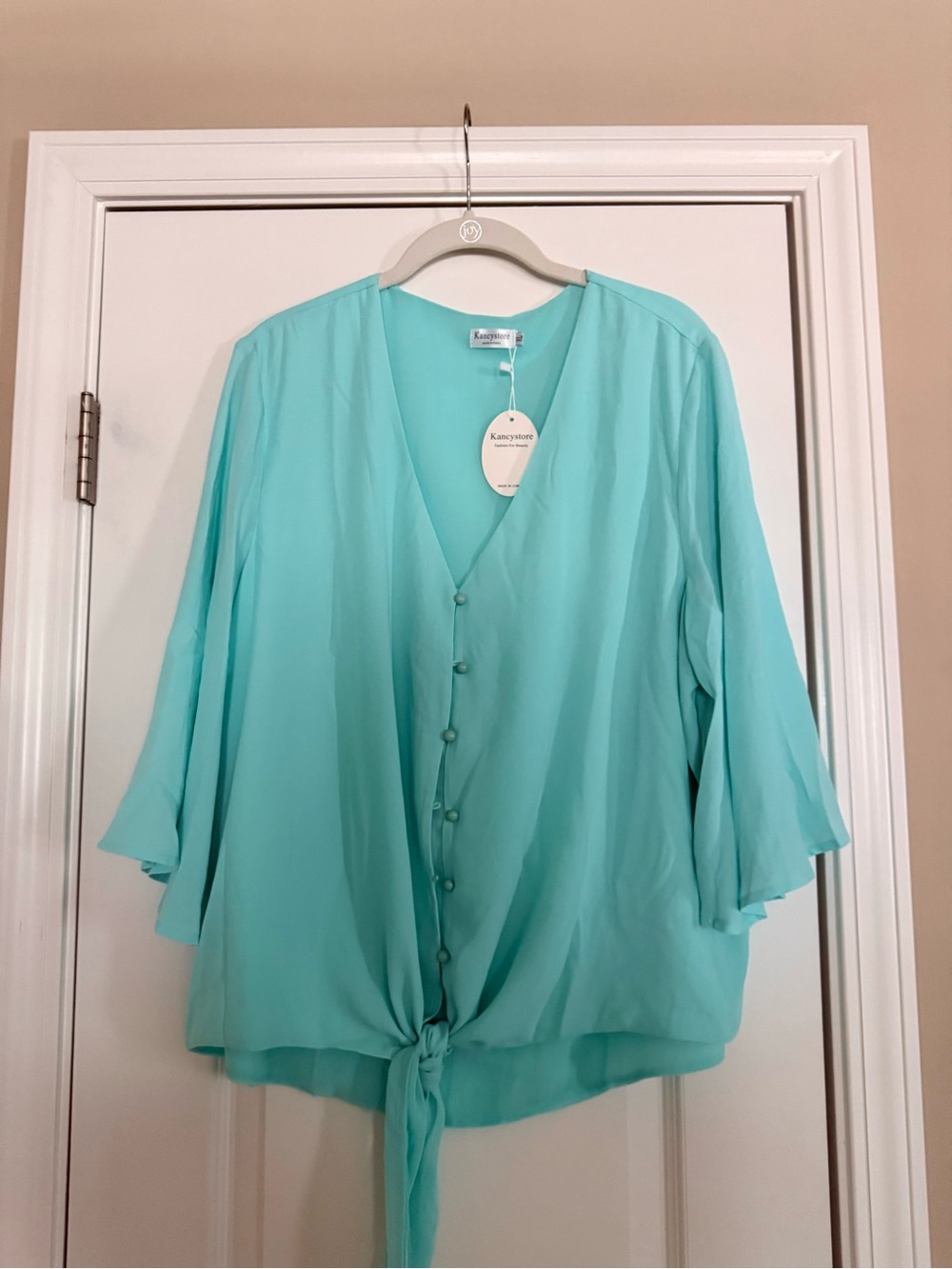 Kensie Turquoise Tie-Front V-Neck Blouse